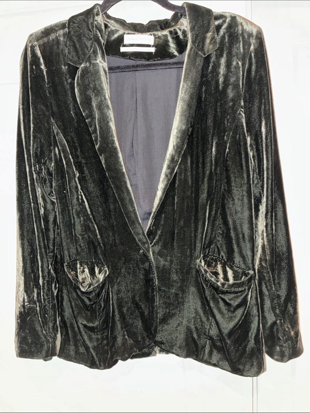 Urban Outfitters Olive Green Velvet Open-Front Blazer
